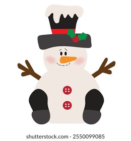 Cute sitting  snowman  vector cartoon flat style illustration