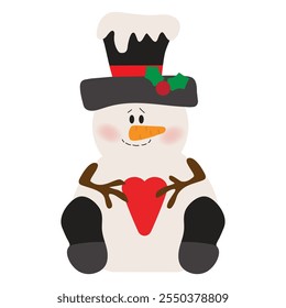 Ilustración de estilo plano de dibujos animados de Vector de muñeco de nieve