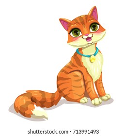 Cute sitting striped ginger cat. Cartoon red kitty icon. Vector kitten illustration.