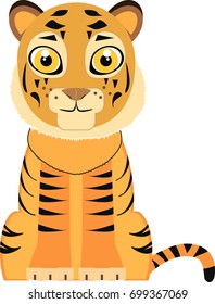 cute sitting tiger, symbol of year, vector illustration