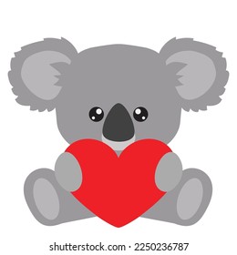 Cute sitting Valentine koala vector cartoon illustration