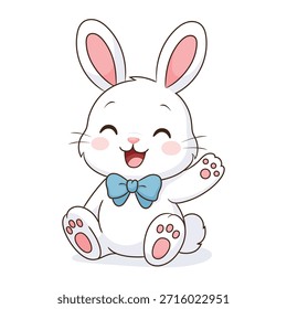 Cute sitting white rabbit isolated on white background. Perfect for Easter, illustrations, cards, and textiles.