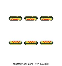 Cute six linear hotdog Illustration. junk food. fast food. modern simple food vector icon, flat graphic symbol in trendy flat design style. wallpaper. lockscreen. pattern. frame