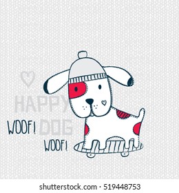 cute skateboarder dog, T-shirt graphics for kids vector illustration