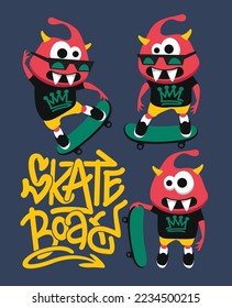 cute skateboarder monsters vector set 