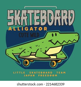 Cute skateboarding crocodile drawing anime style for children T-shirt