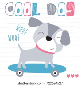 cute skateboarding dog vector illustration