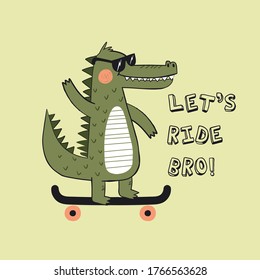 cute skater alligator drawing as vector