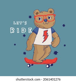 cute skater bear drawing as vector