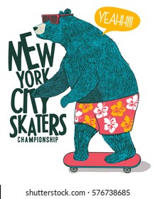 bonito skater urso projeto vetor para t-shirt