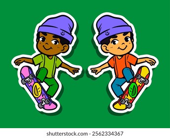 Cute Skater Boy Doodle Sticker Illustration
