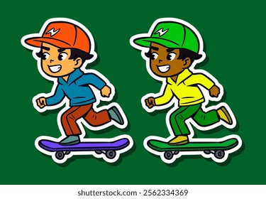 Cute Skater Boy Doodle Sticker Illustration