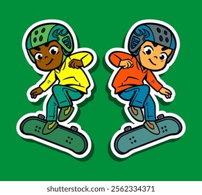 Cute Skater Boy Doodle Sticker Illustration