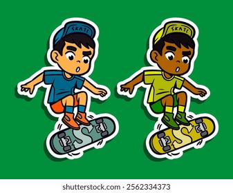 Cute Skater Boy Doodle Sticker Illustration