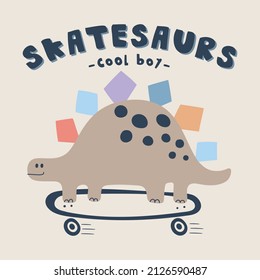 Cute Skater Dinosaur Drawing as Vector Illustration