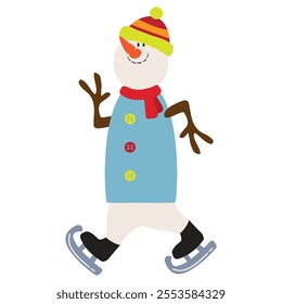 Cute skating snowman  vector cartoon  illustration
