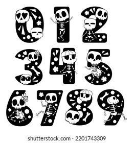 Cute Skeleton Bone Number on white background. Vector Illustration about lettering for decoration Happy Halloween Day.