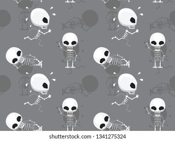 Cute Skeleton Cartoon Grey Background Seamless Wallpaper