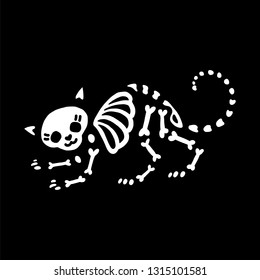 Cute skeleton of cat. Can be used for t-shirt print, poster, card, tattoo. Ideal for Halloween, the Day of the Dead and more.