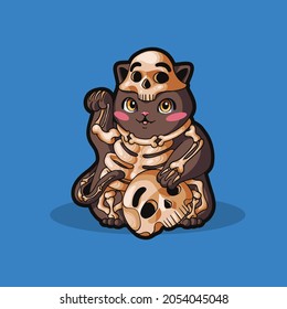 cute skeleton cat halloween sticker vector
