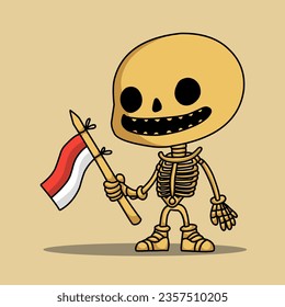 Cute skeleton character coloring illustration
