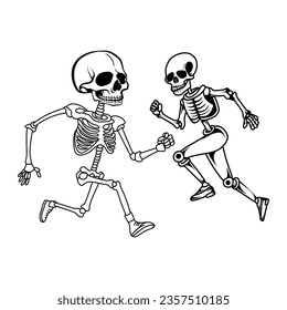 Cute skeleton character hand drawn coloring sketch