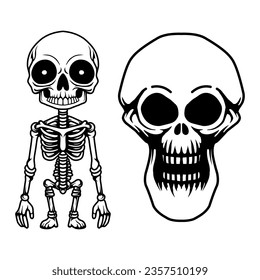 Cute skeleton character hand drawn coloring sketch