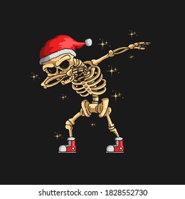 cute skeleton christmas dabbing dance illustration vector graphic