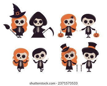 Cute colección de esqueletos. Ilustración vectorial.