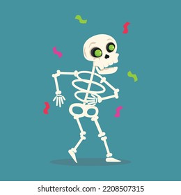 A cute skeleton dances to confetti. From the collection.