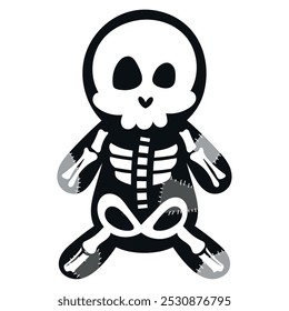 Cute skeleton doll with patchwork details for Halloween, Vector