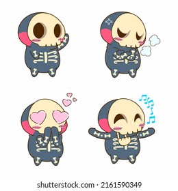 cute skeleton doodle sticker, skeleton illustration
