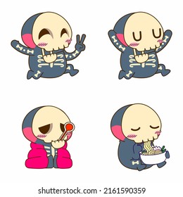 cute skeleton doodle sticker, skeleton illustration