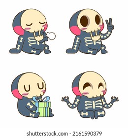 cute skeleton doodle sticker, skeleton illustration