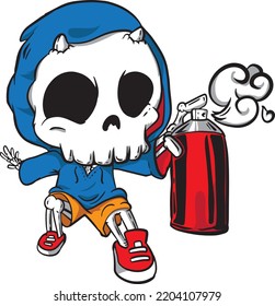 Cute skeleton graffiti character, Vector illustration of a hooded skeleton,  Halloween character