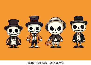 Cute skeleton halloween character collection