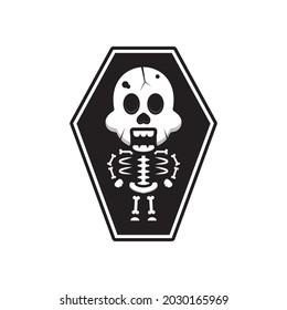 Cute skeleton halloween in coffin cartoon icon illustration. Design isolated flat cartoon style