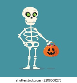A cute skeleton is holding a candy pumpkin basket. From the collection.