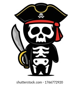 Cute skeleton mascot pirates themes design