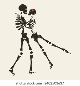 Cute Skeleton Romantic couple. Cute character Skeleton Bones. Concept Valentine's day	