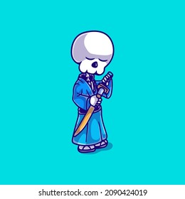 cute skeleton samurai illustration, suitable for mascot designs or cute samurai skull t-shirts