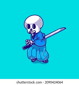 cute skeleton samurai illustration, suitable for mascot designs or cute samurai skull t-shirts