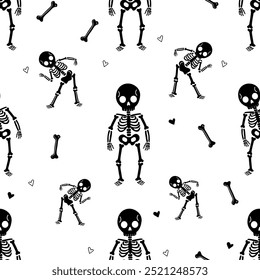 Cute Skeleton Seamless Pattern for Halloween Decor