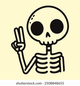 cute skeleton showing a peace hand sign 