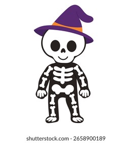 Esqueleto lindo en un sombrero de bruja para Halloween