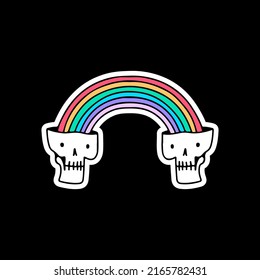 Cute skeletons head with rainbow, illustration for t-shirt, sticker, or apparel merchandise. With doodle pop art style.