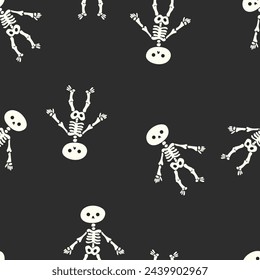 Cute skeletons seamless Halloween background. Template for textile, wallpaper, packaging, cover, web, card, box, print, banner, ceramic