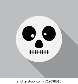 Cute skellton skull icon with long shadow, halloween season, vector