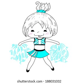 Cute sketch cartoon cheerleader.Vector illustration.