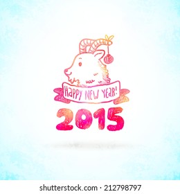 Cute sketch doodle Happy New Year background with goat
